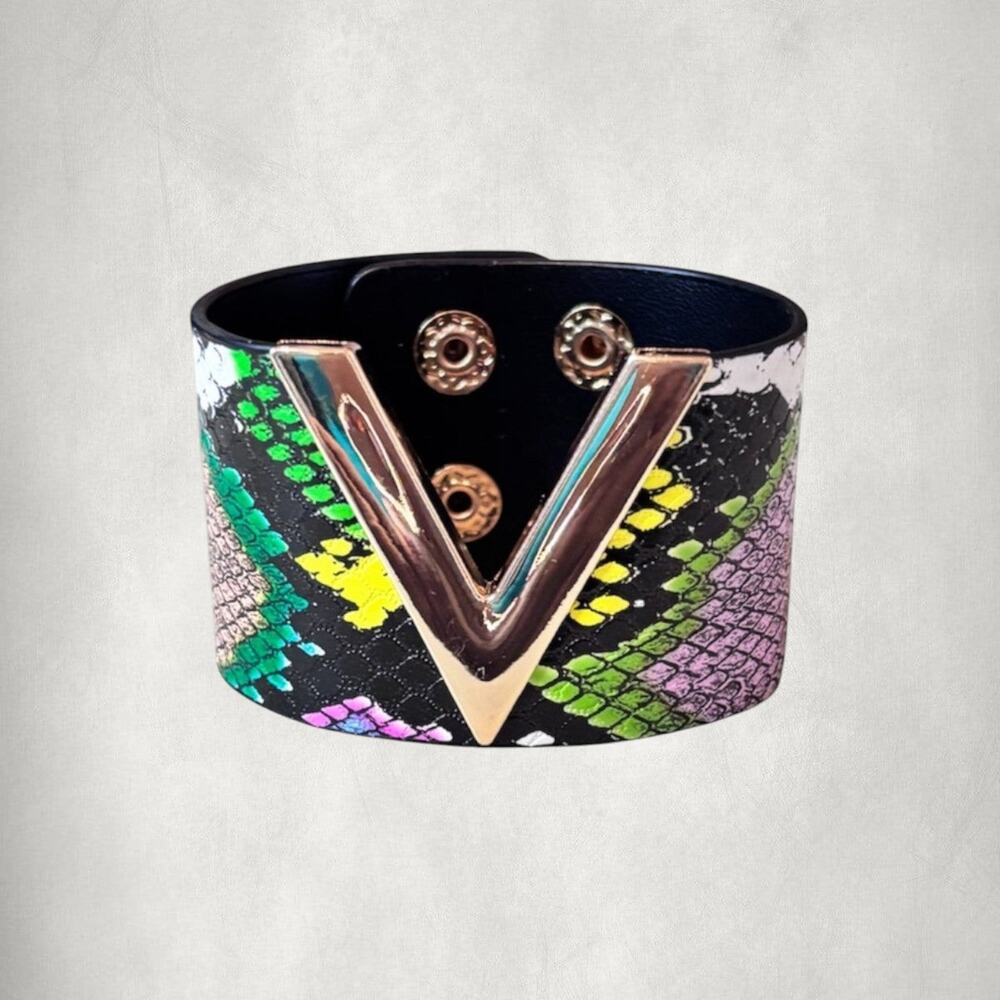 V Shape Wide Charm Cuff Wrap Bracelet